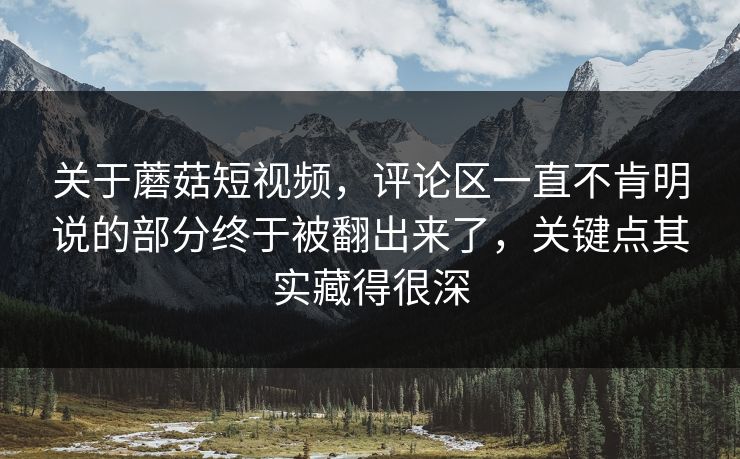 关于蘑菇短视频，评论区一直不肯明说的部分终于被翻出来了，关键点其实藏得很深