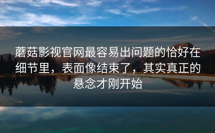 蘑菇影视官网最容易出问题的恰好在细节里，表面像结束了，其实真正的悬念才刚开始