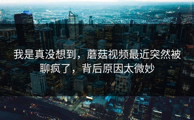我是真没想到，蘑菇视频最近突然被聊疯了，背后原因太微妙