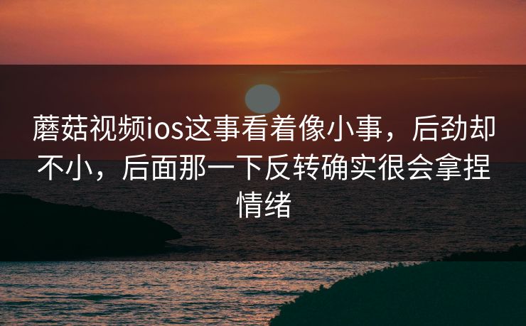 蘑菇视频ios这事看着像小事，后劲却不小，后面那一下反转确实很会拿捏情绪