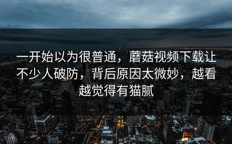 一开始以为很普通，蘑菇视频下载让不少人破防，背后原因太微妙，越看越觉得有猫腻
